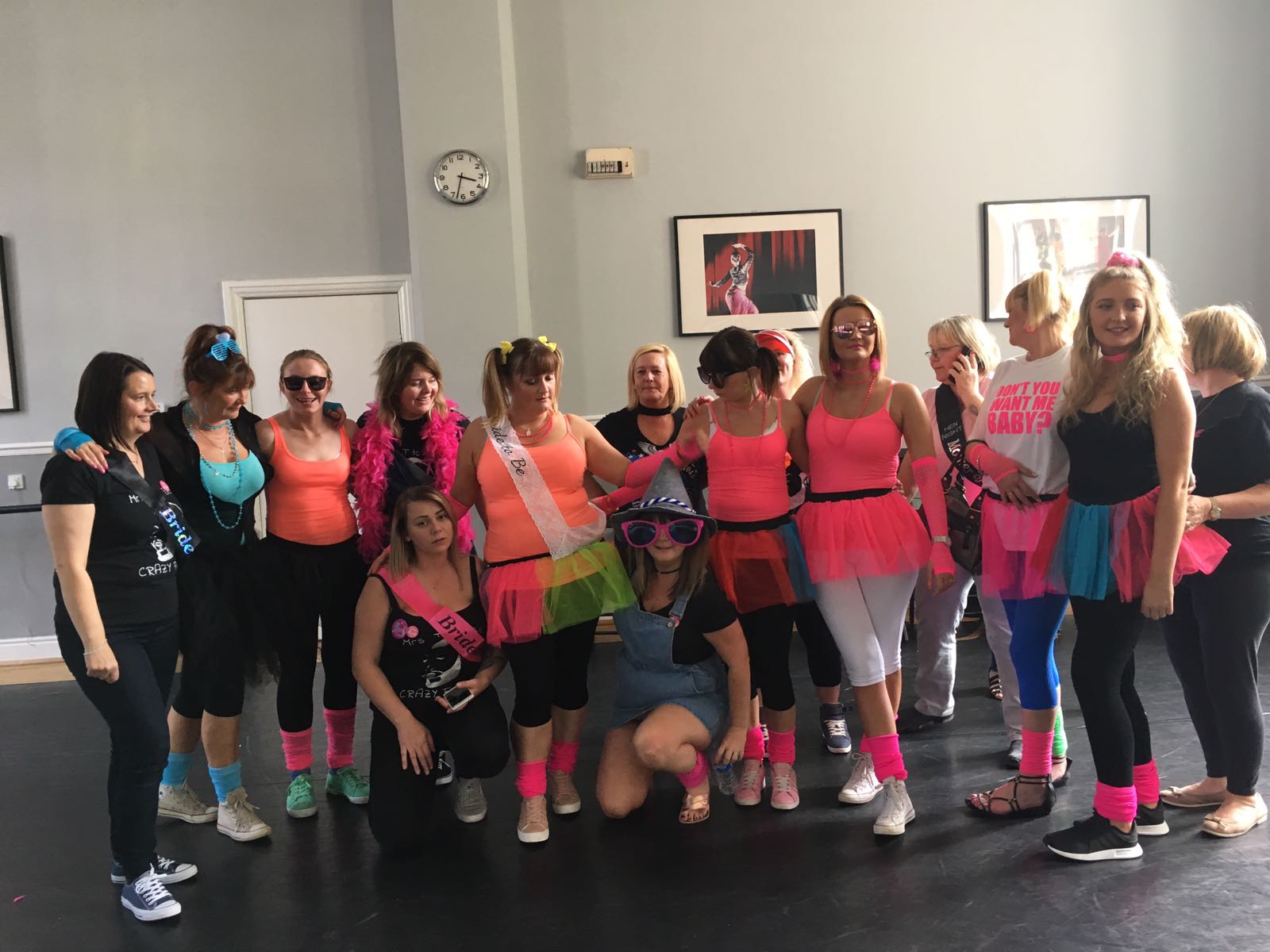 Group performing explosive Fame I'm Gonna Live Forever choreography at performing arts hen party Glasgow