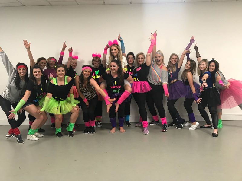 Happy hens celebrating at Fame themed hen party Glasgow with musical theatre choreographer