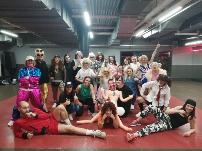 Bride and friends enjoying Spice Girls hen party dance class Glasgow Dance Centre